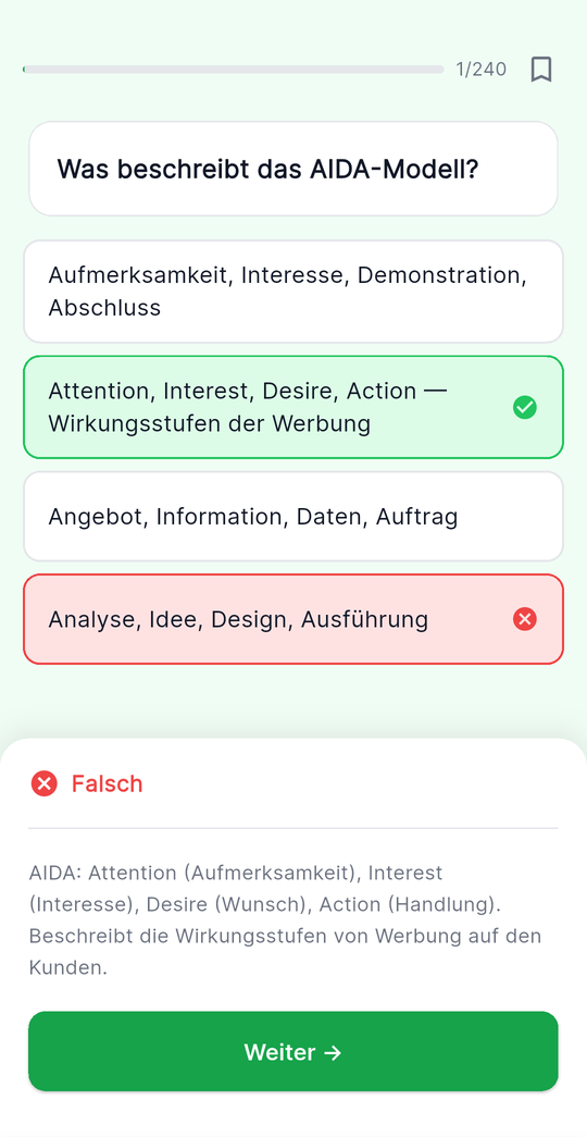 Beantwortete Prüfungsfrage mit Erklärung