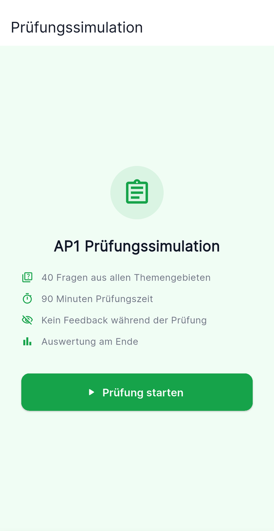 Prüfungssimulation mit 40 Fragen in 90 Minuten
